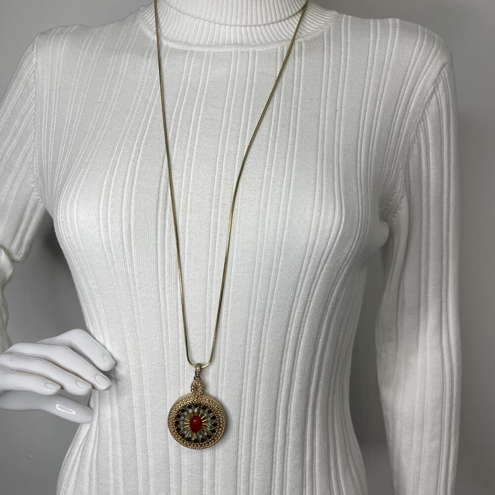 gold tone pendant necklace Chico's signed jewelry bohemian hippie western boho
